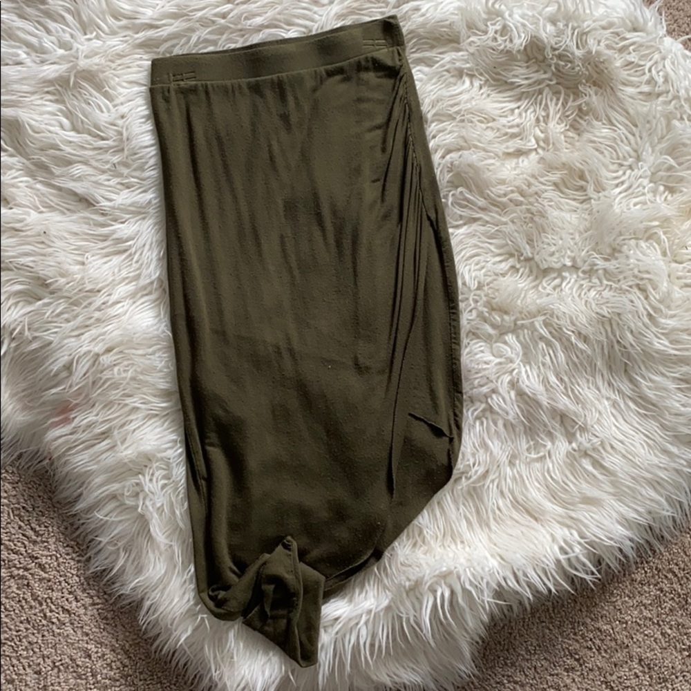 Olive green pencil skirt with slit on side